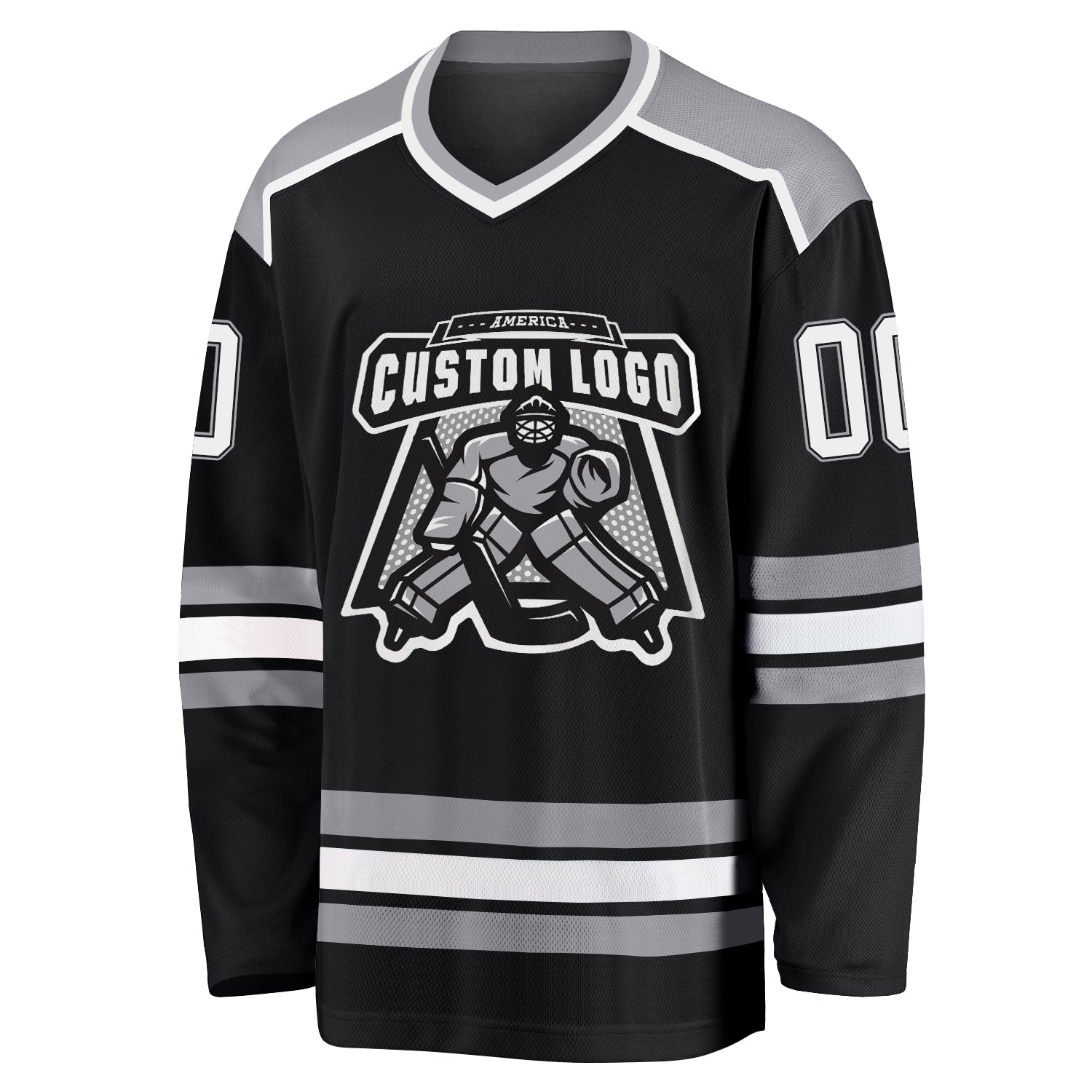 Custom Black White-Gray Hockey Jersey view 2