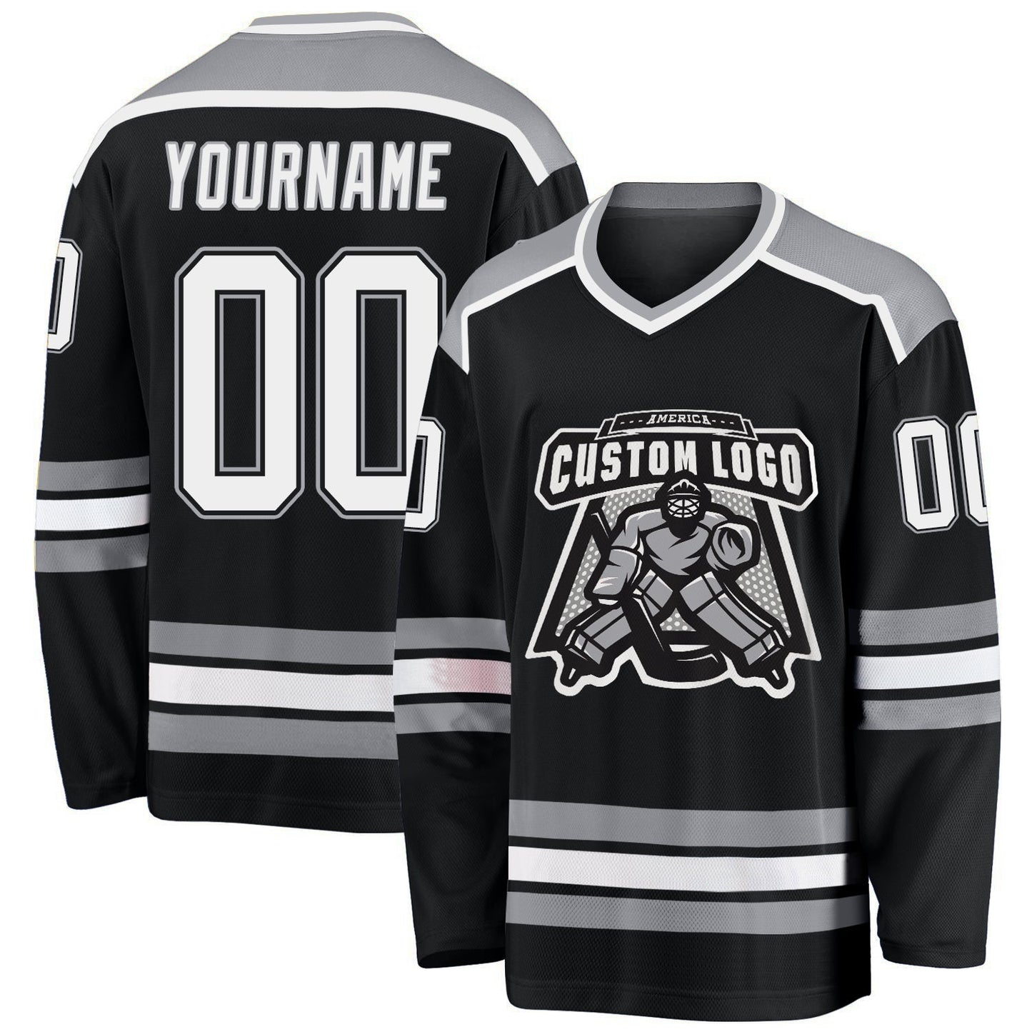 Custom Black White-Gray Hockey Jersey - Main View