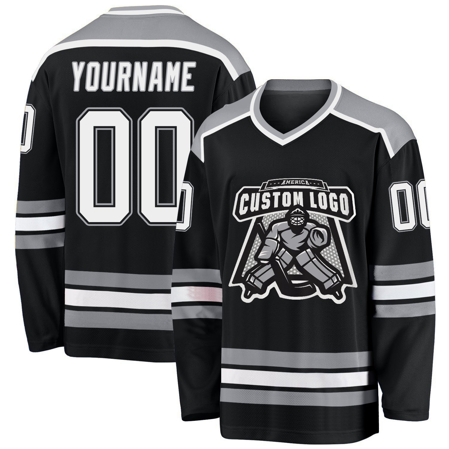 Custom Black White-Gray Hockey Jersey - Main View
