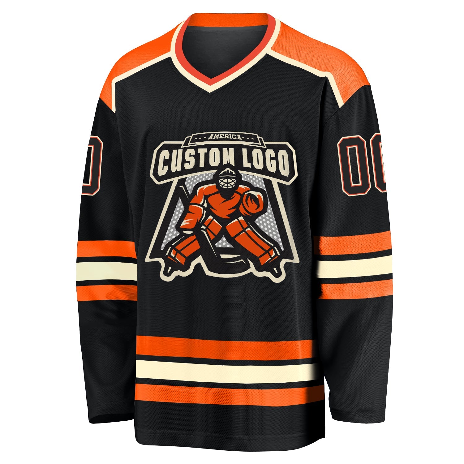 Custom Black Black Orange-Cream Hockey Jersey view 2