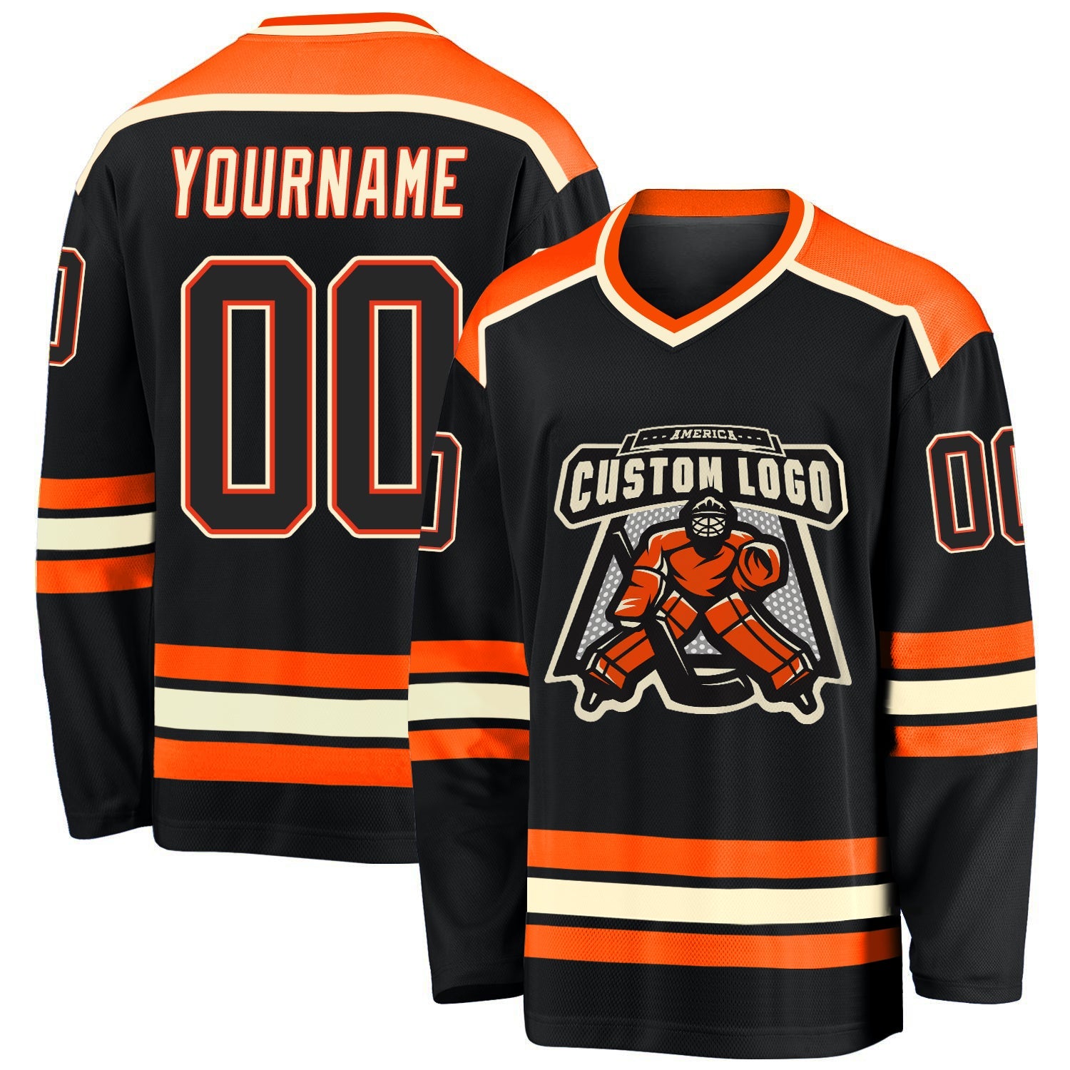 Custom Black Black Orange-Cream Hockey Jersey - Main View