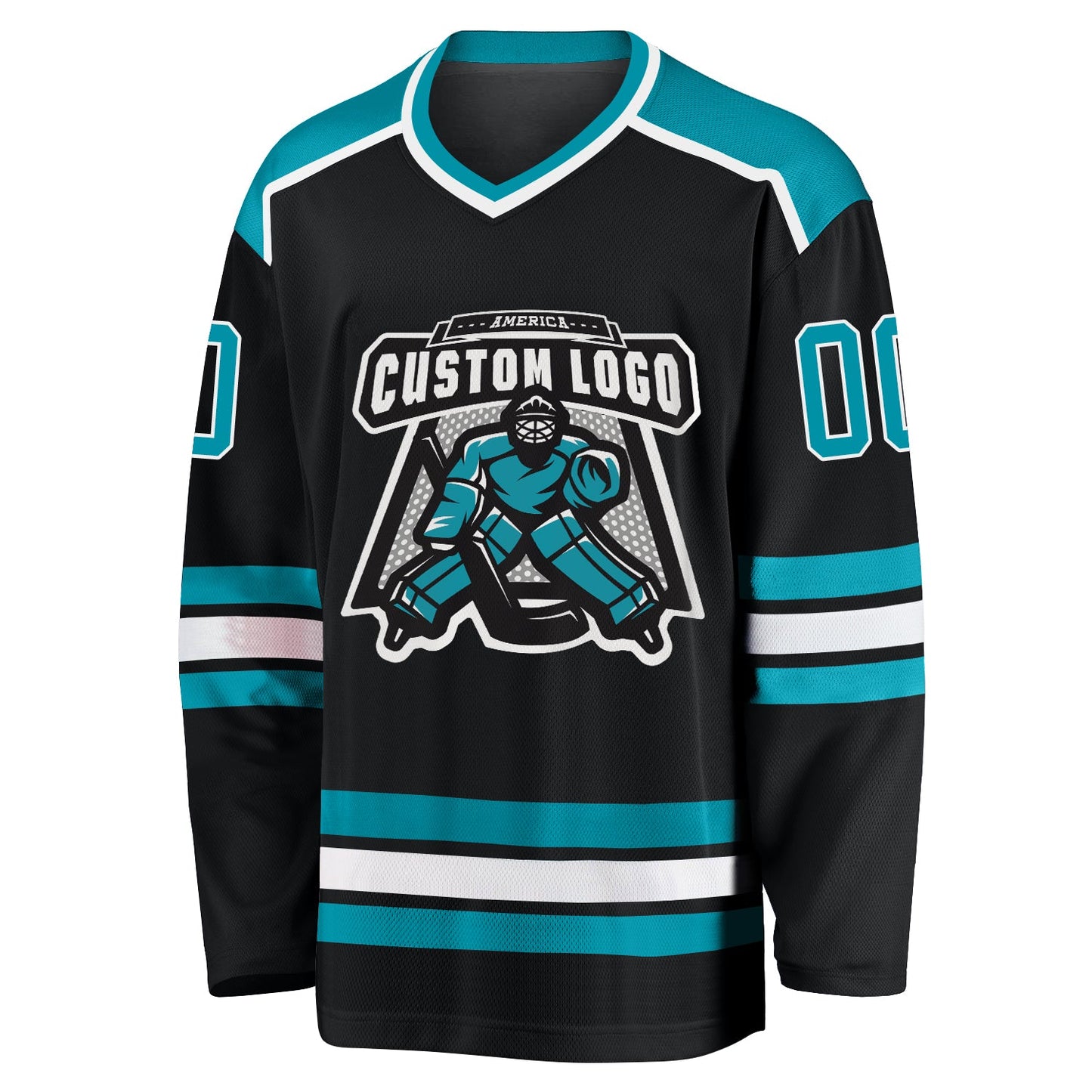 Custom Black Teal-White Hockey Jersey view 2