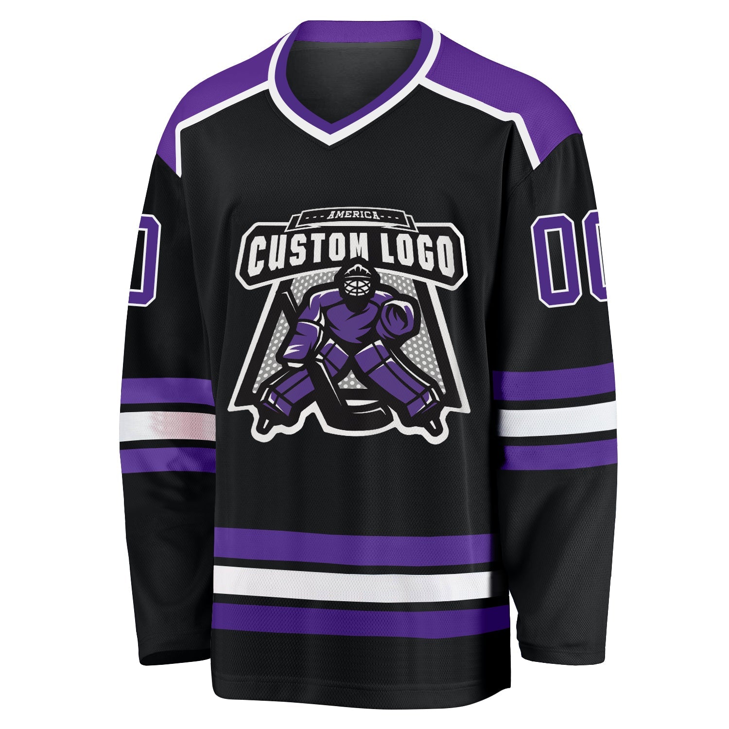 Custom Black Purple-White Hockey Jersey view 2