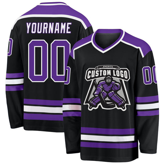 Custom Black Purple-White Hockey Jersey - Main View
