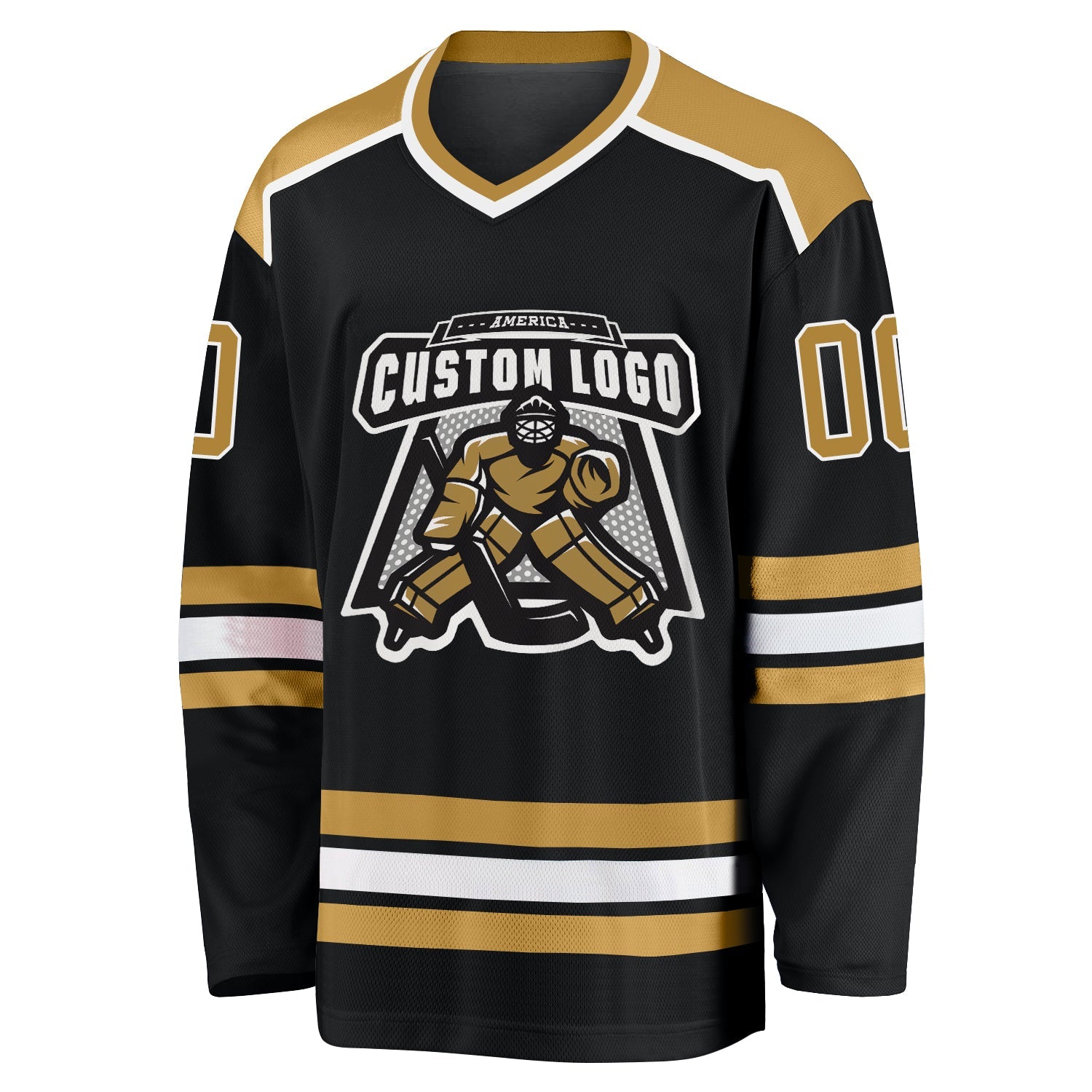 Custom Black Old Gold-White Hockey Jersey view 2