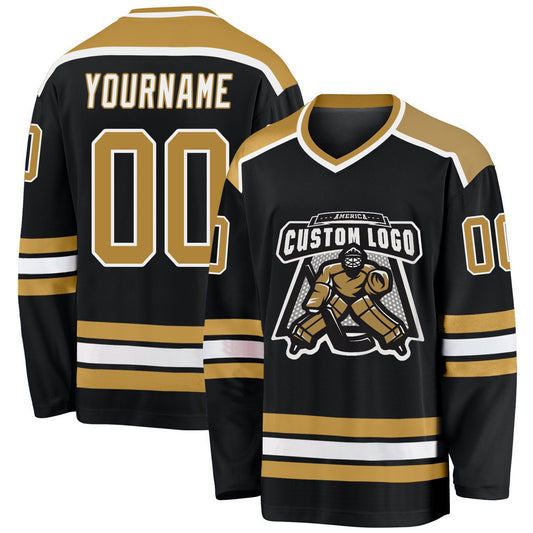 Custom Black Old Gold-White Hockey Jersey - Main View