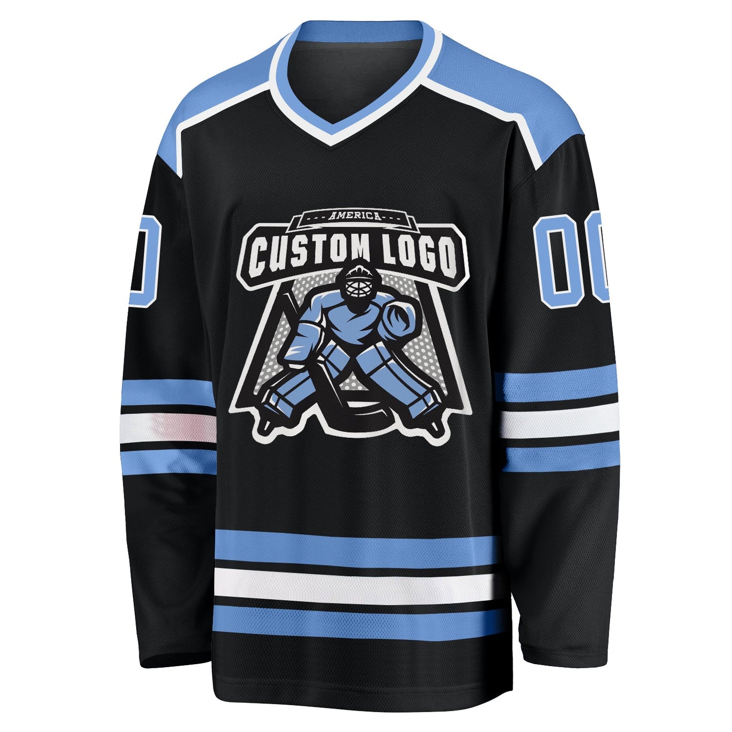 Custom Black Light Blue-White Hockey Jersey view 2