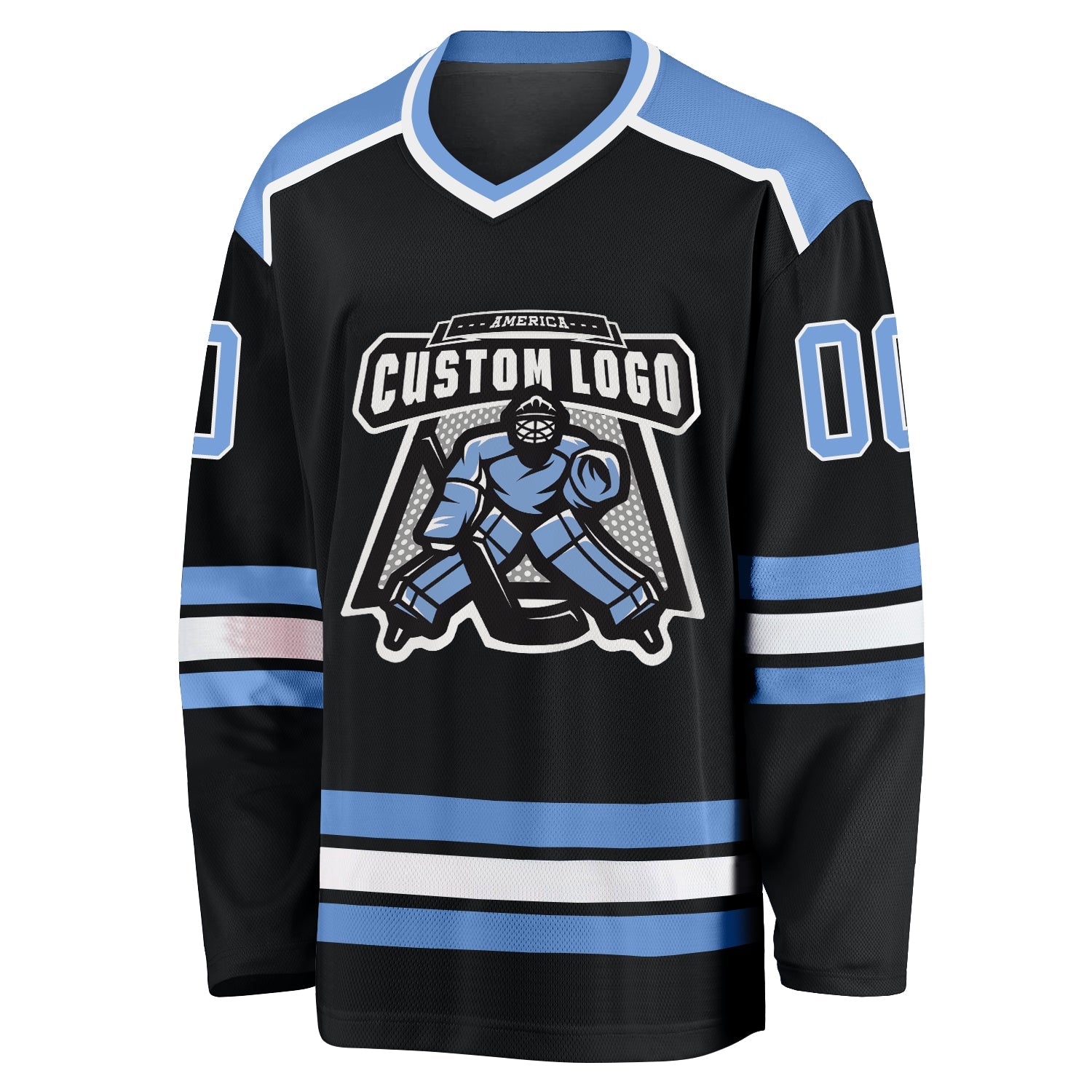 Custom Black Light Blue-White Hockey Jersey view 2