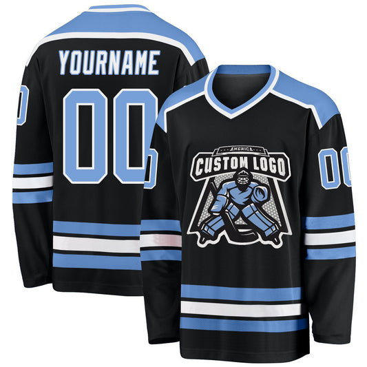 Custom Black Light Blue-White Hockey Jersey - Main View