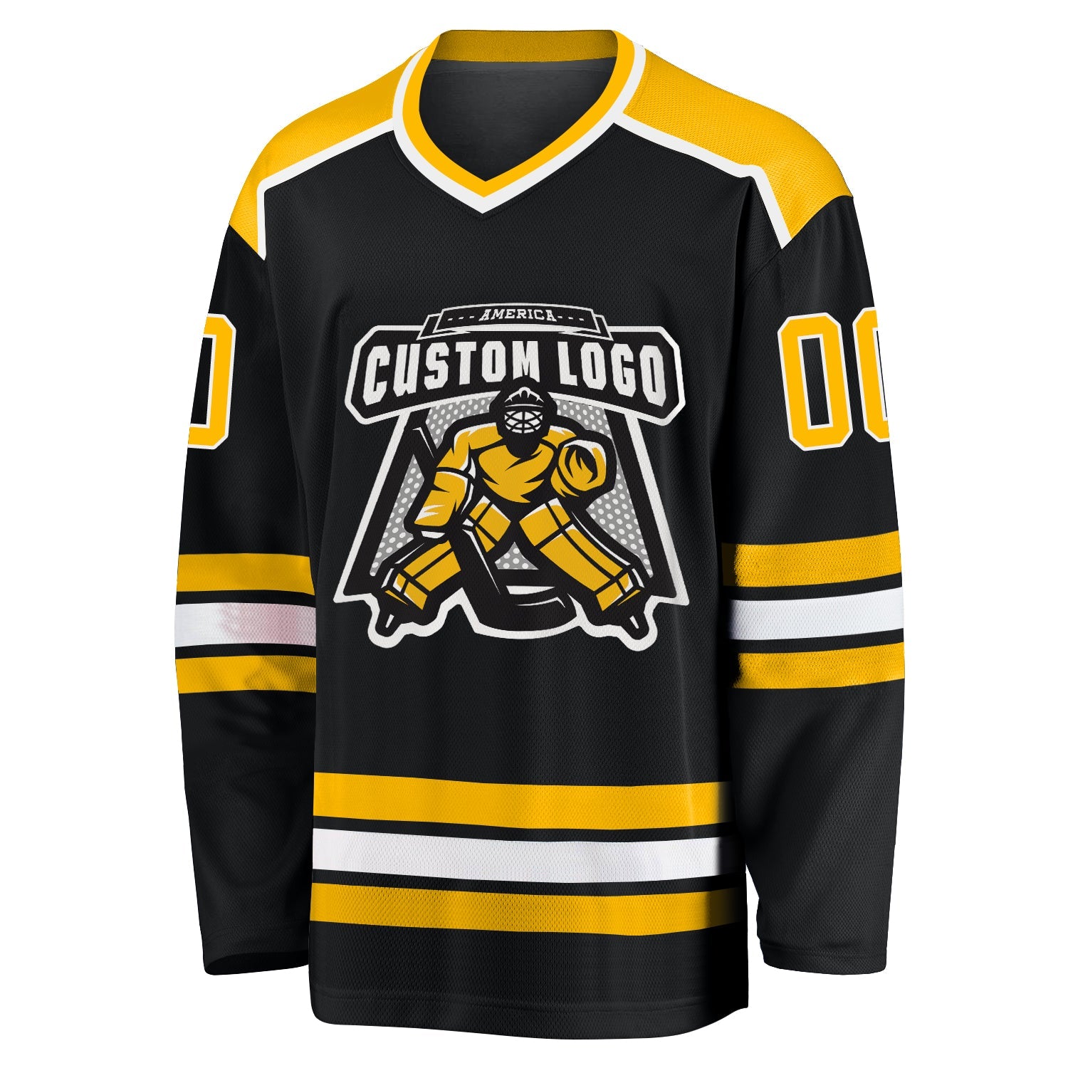 Custom Black Gold-White Hockey Jersey view 2