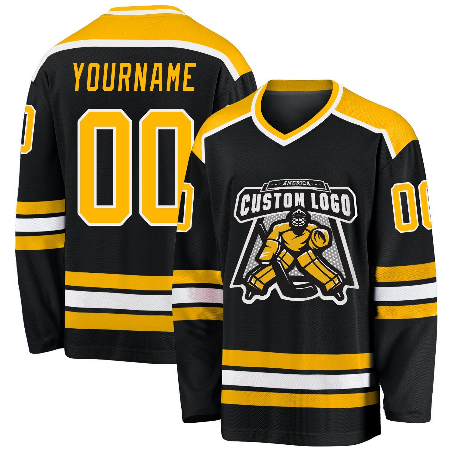 Custom Black Gold-White Hockey Jersey - Main View