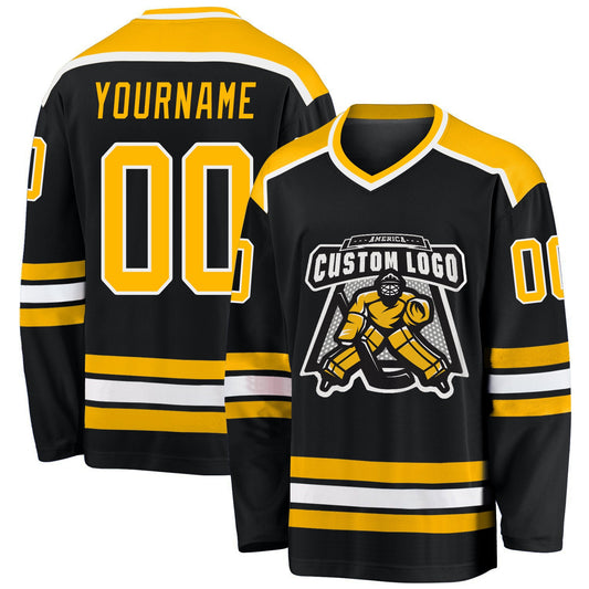 Custom Black Gold-White Hockey Jersey - Main View