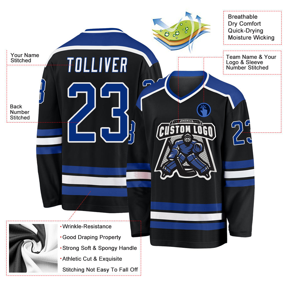 Custom Black Royal-White Hockey Jersey view 3