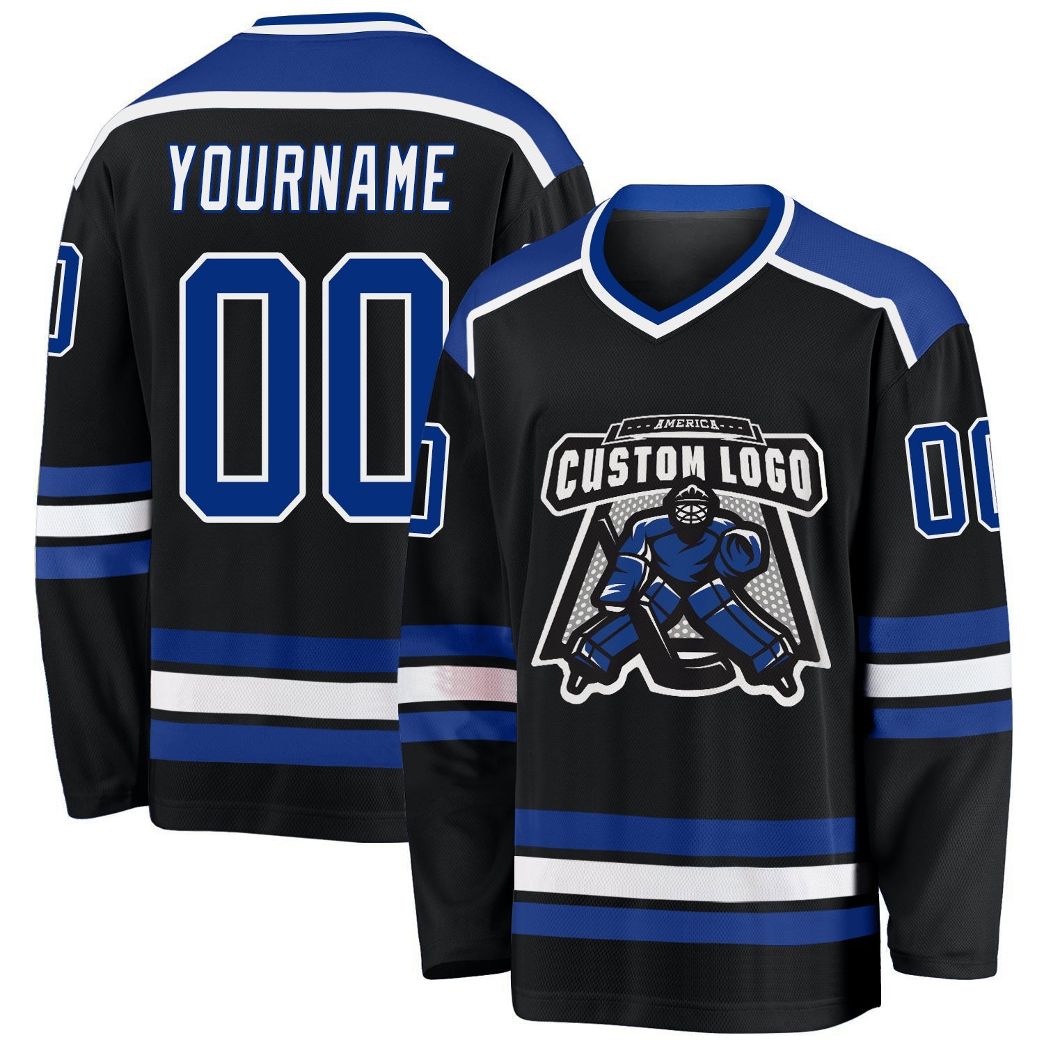 Custom Black Royal-White Hockey Jersey - Main View