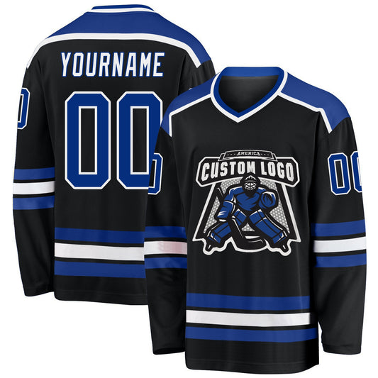 Custom Black Royal-White Hockey Jersey - Main View