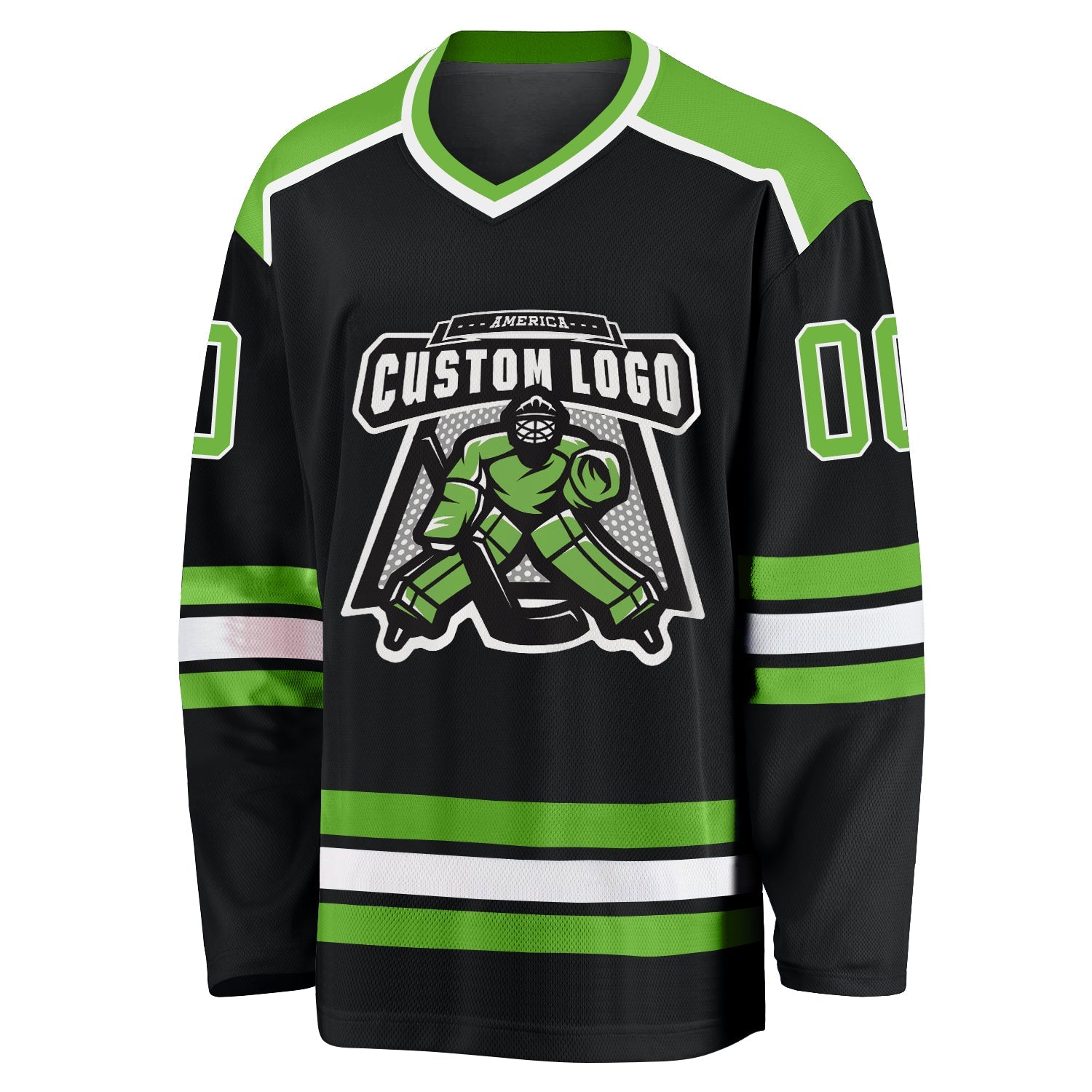 Custom Black Neon Green-White Hockey Jersey view 2