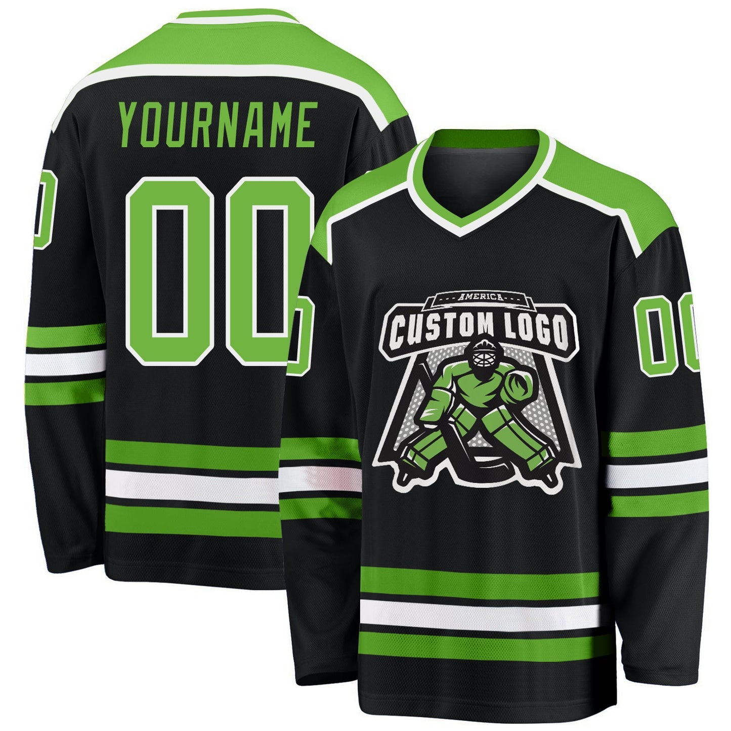 Custom Black Neon Green-White Hockey Jersey - Main View
