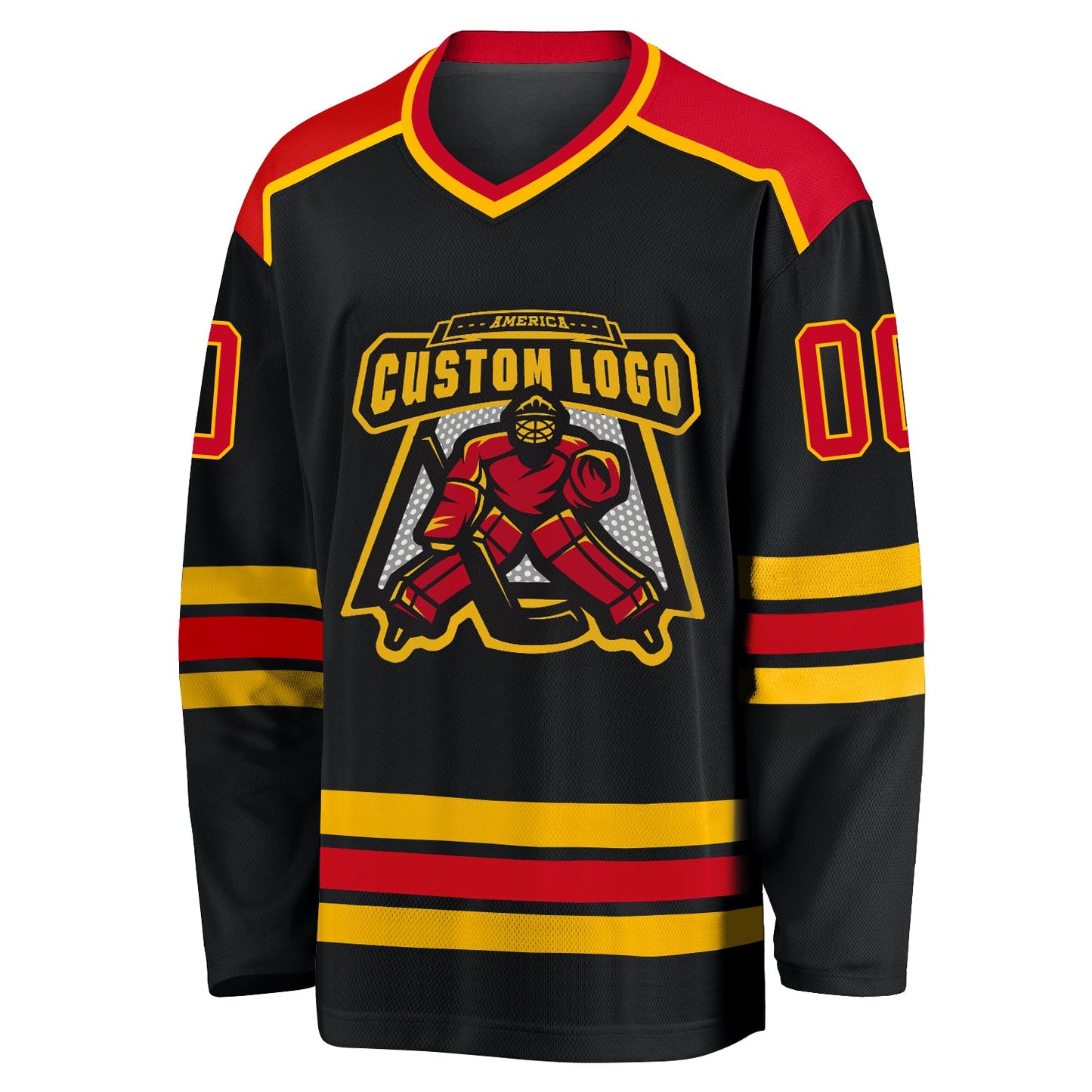 Custom Black Red-Gold Hockey Jersey view 2