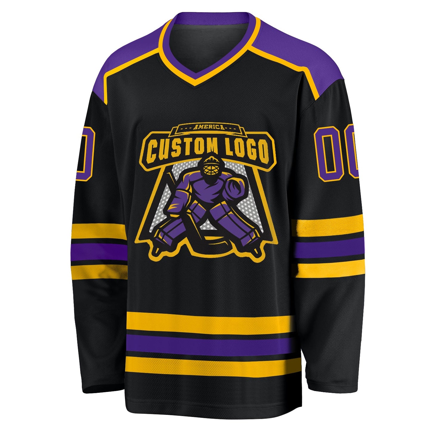 Custom Black Purple-Gold Hockey Jersey view 2