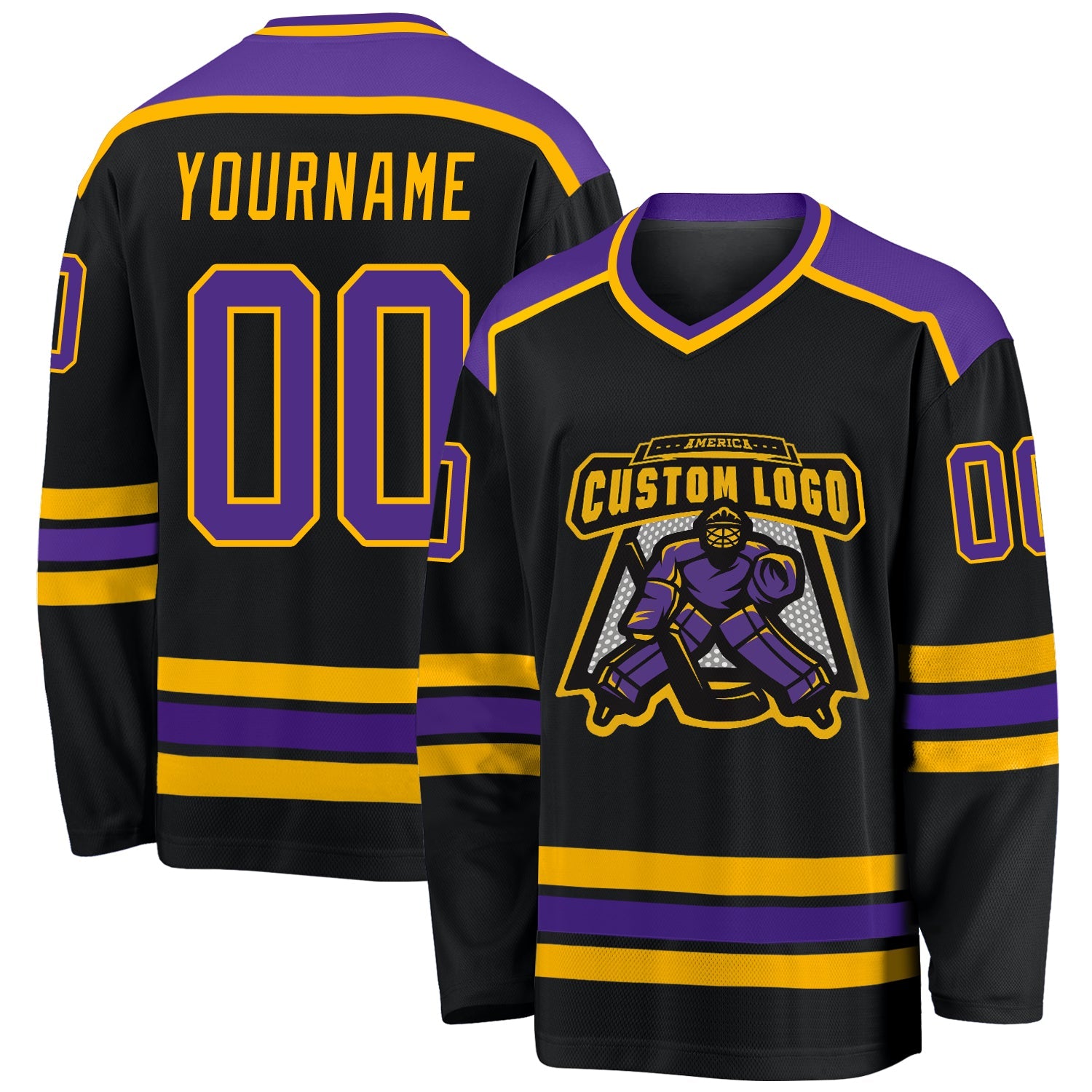 Custom Black Purple-Gold Hockey Jersey - Main View