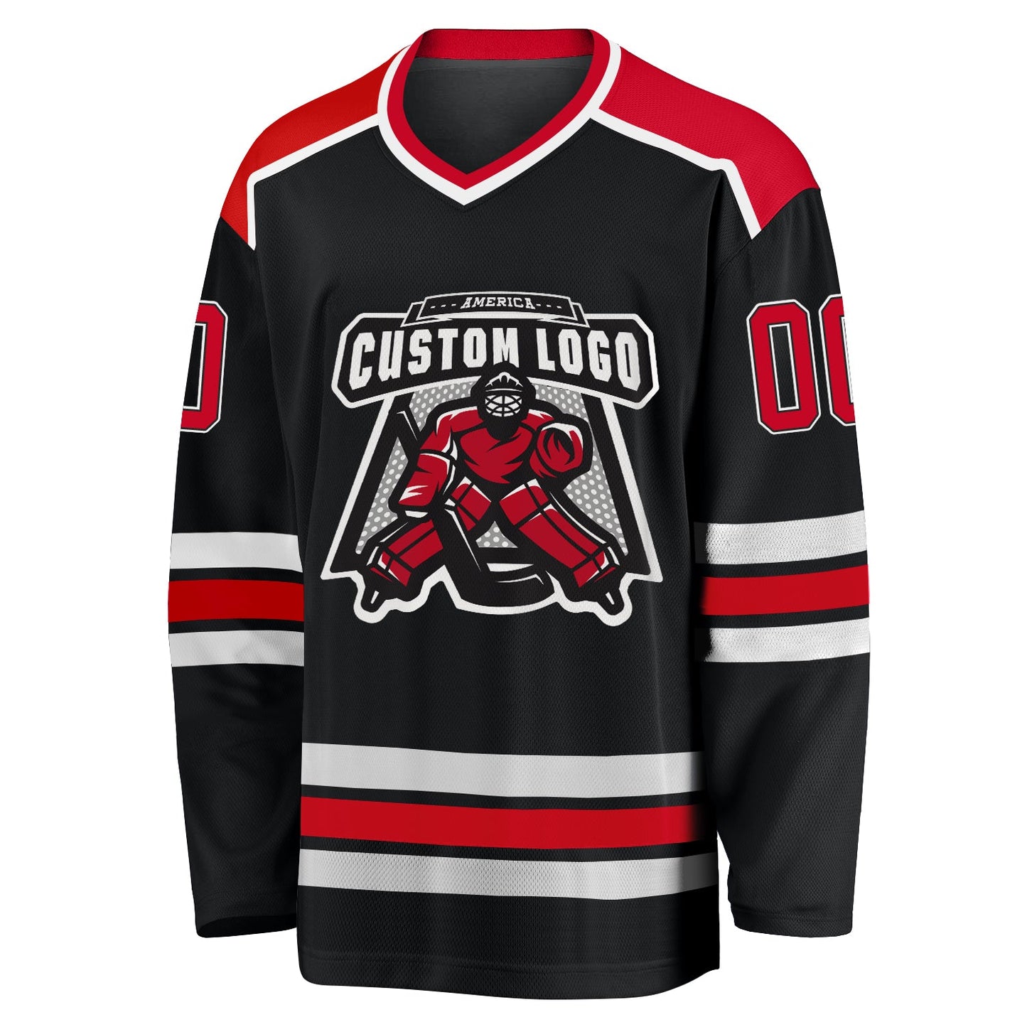 Custom Black Red-White Hockey Jersey view 3