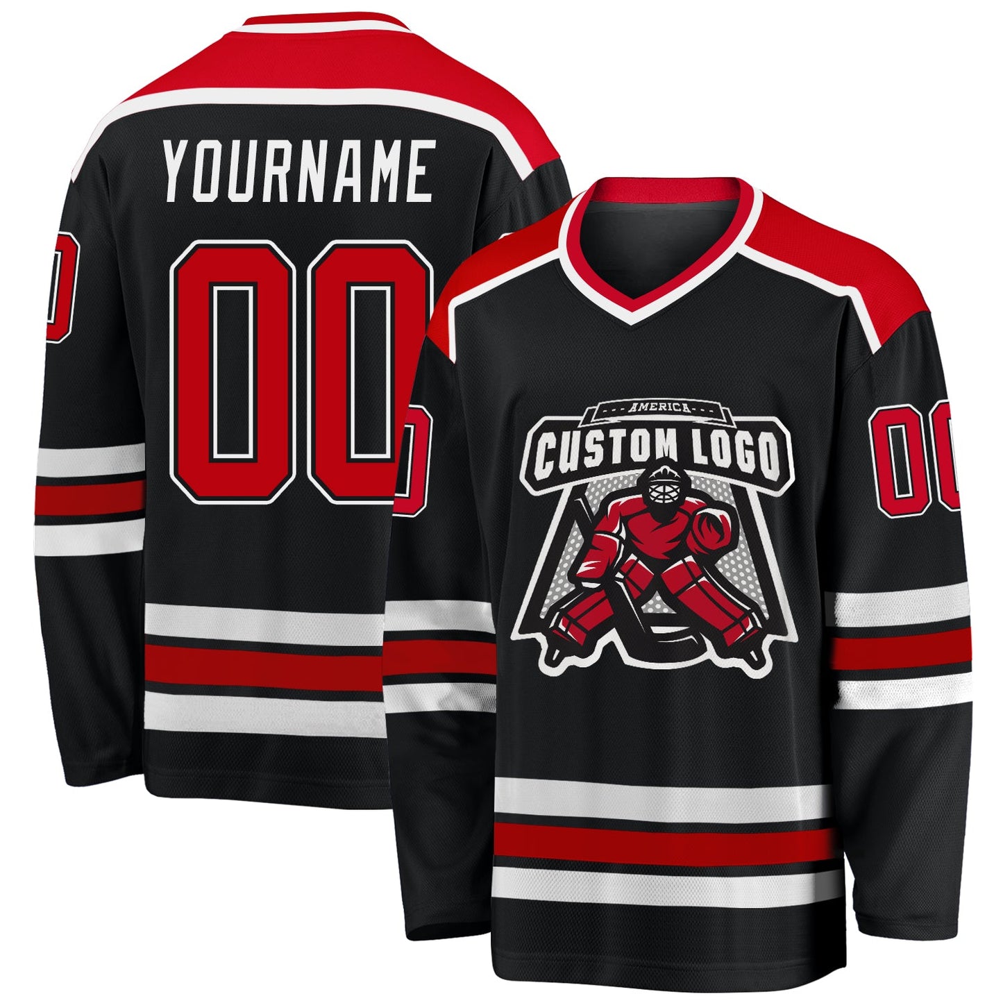 Custom Black Red-White Hockey Jersey - Main View