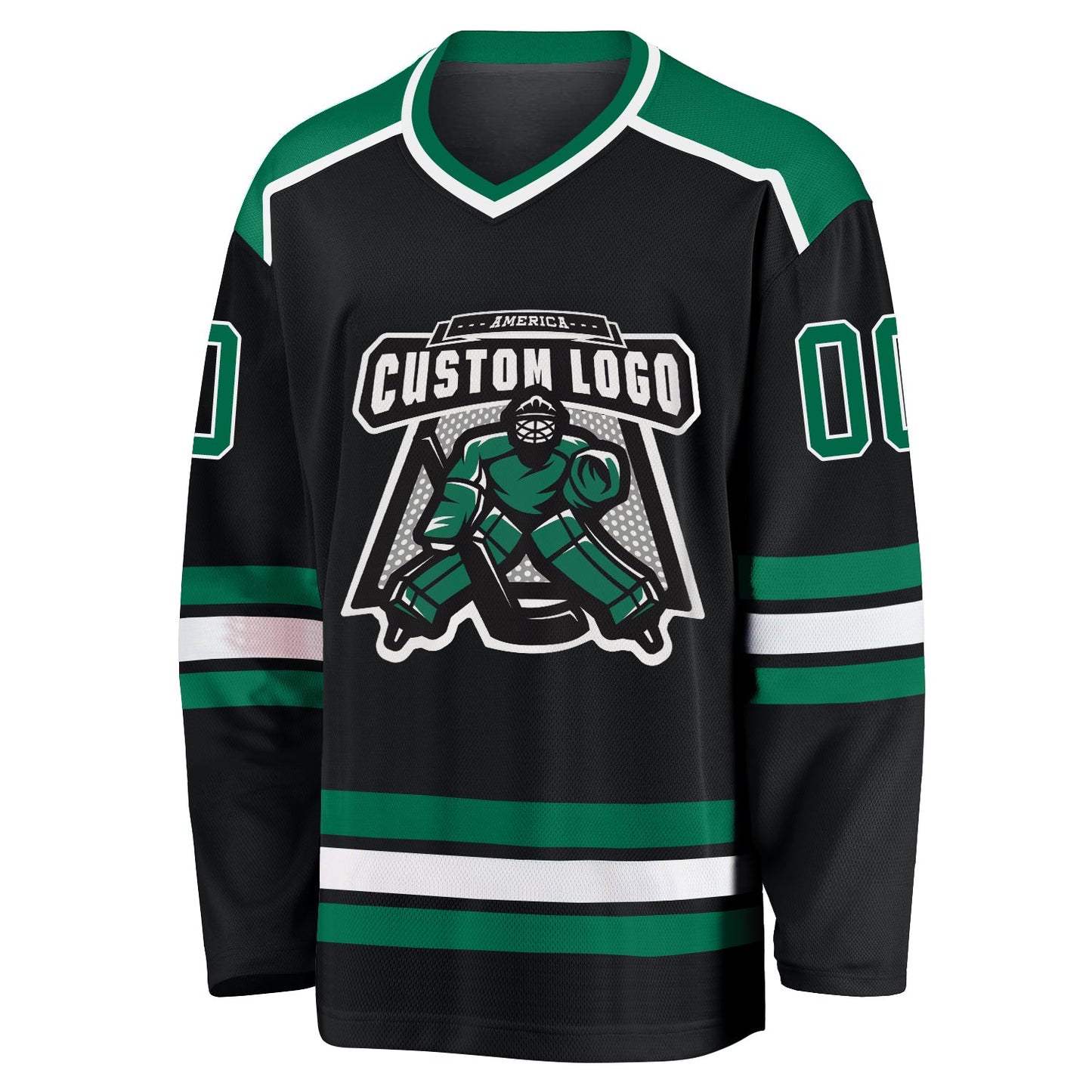 Custom Black Kelly Green-White Hockey Jersey view 3