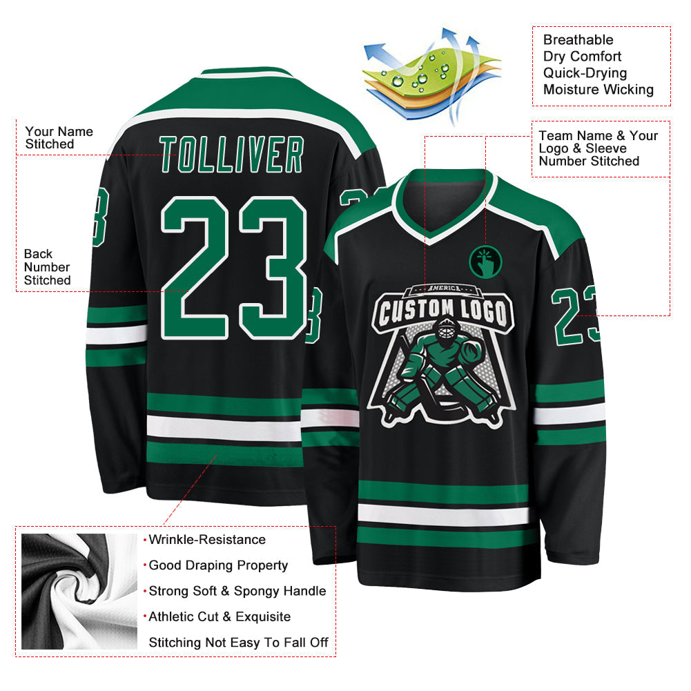 Custom Black Kelly Green-White Hockey Jersey view 4