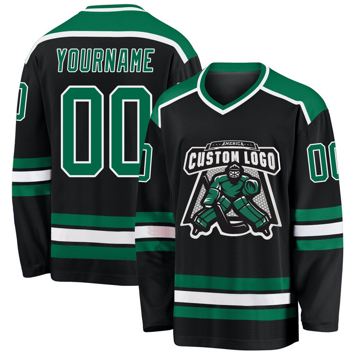 Custom Black Kelly Green-White Hockey Jersey - Main View