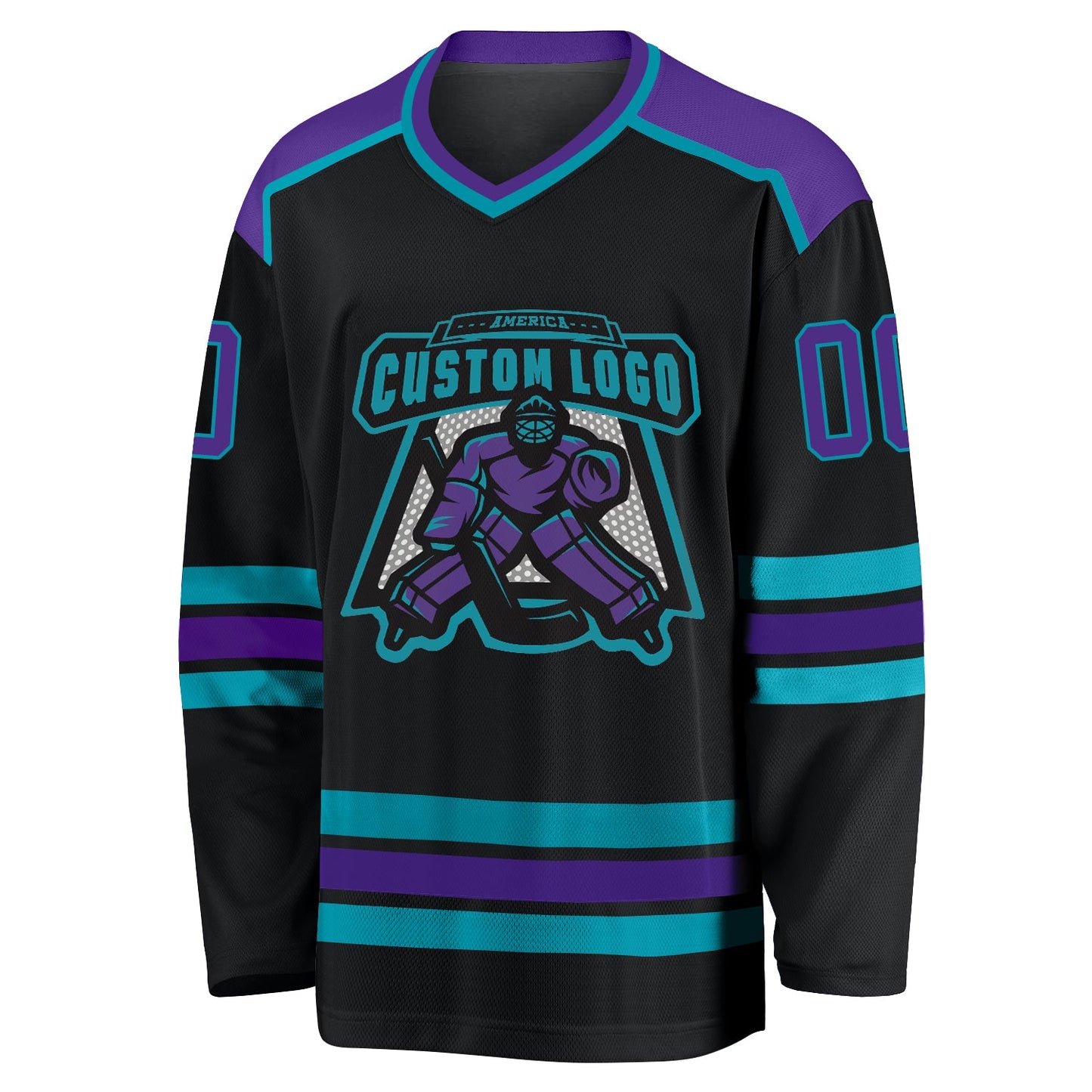 Custom Black Purple-Teal Hockey Jersey view 3