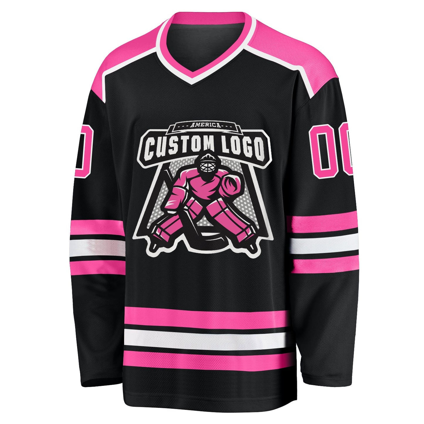 Custom Black Pink-White Hockey Jersey view 3