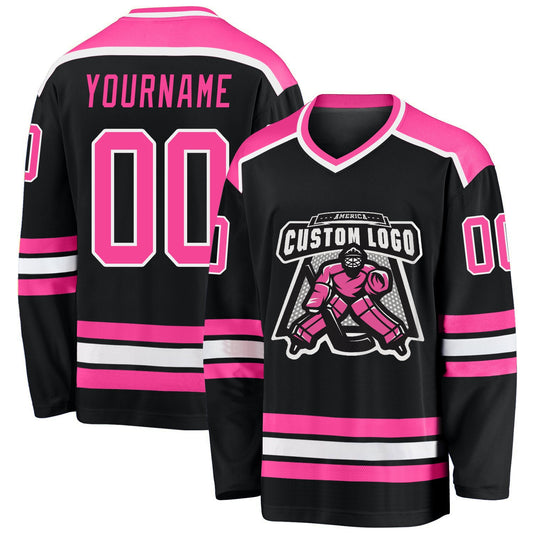 Custom Black Pink-White Hockey Jersey - Main View