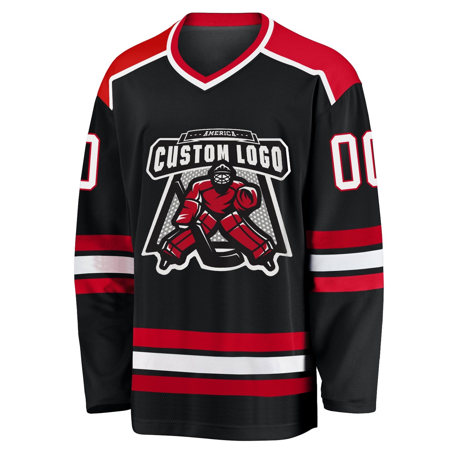 Custom Black White-Red Hockey Jersey view 2