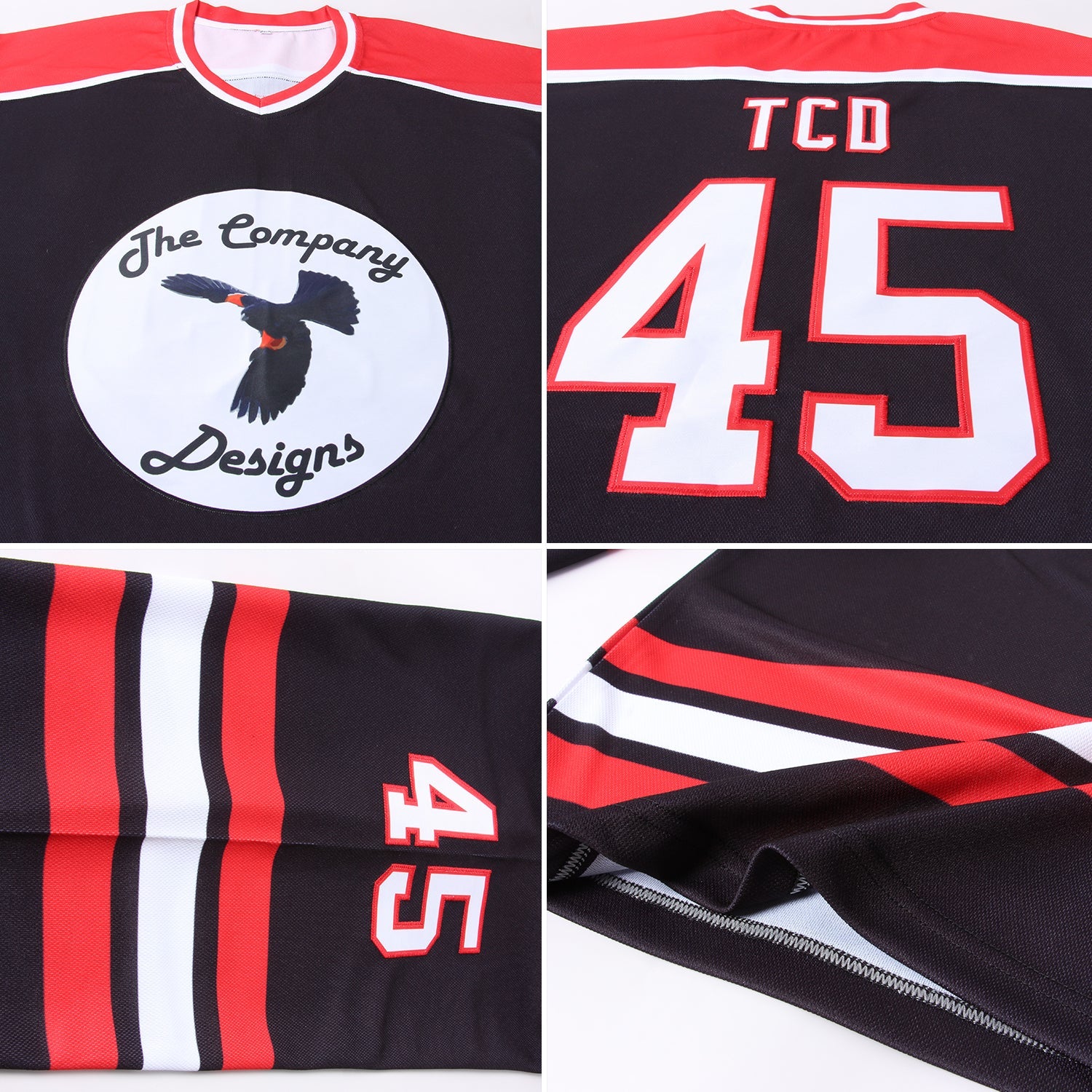 Custom Black White-Red Hockey Jersey view 5