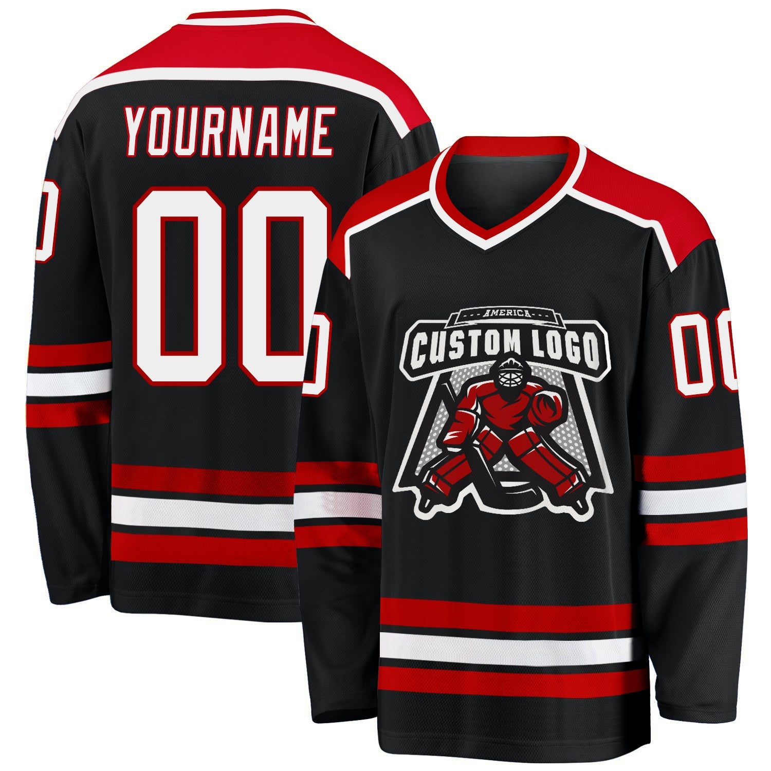 Custom Black White-Red Hockey Jersey - Main View