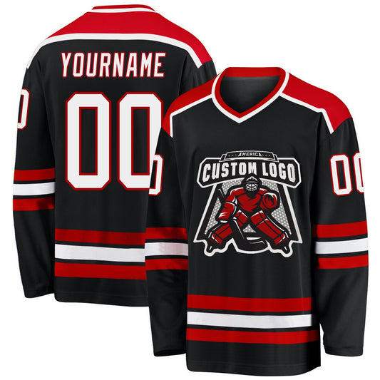 Custom Black White-Red Hockey Jersey - Main View