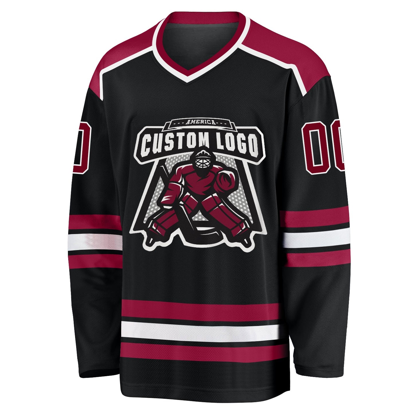 Custom Black Maroon-White Hockey Jersey view 2