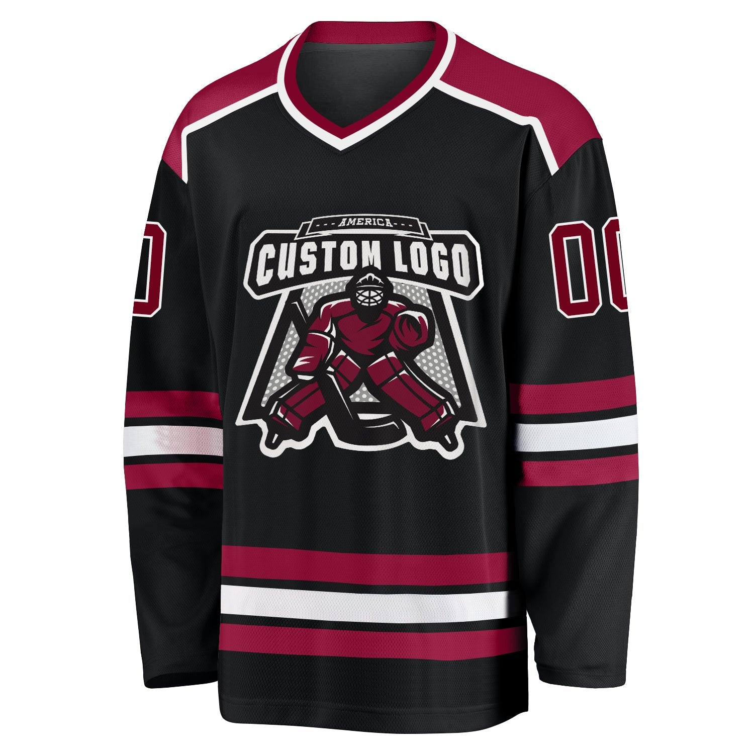 Custom Black Maroon-White Hockey Jersey view 2