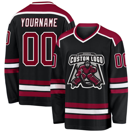 Custom Black Maroon-White Hockey Jersey - Main View