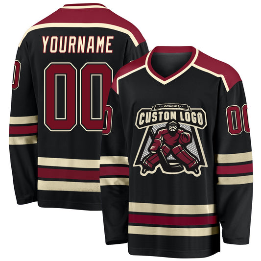 Custom Black Crimson-Cream Hockey Jersey - Main View