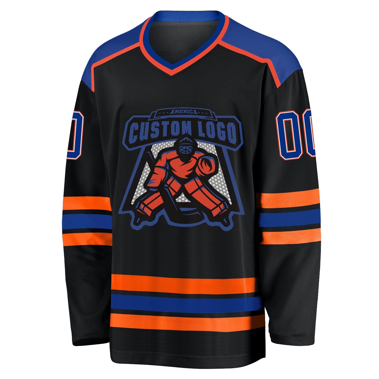 Custom Black Royal White-Orange Hockey Jersey view 2