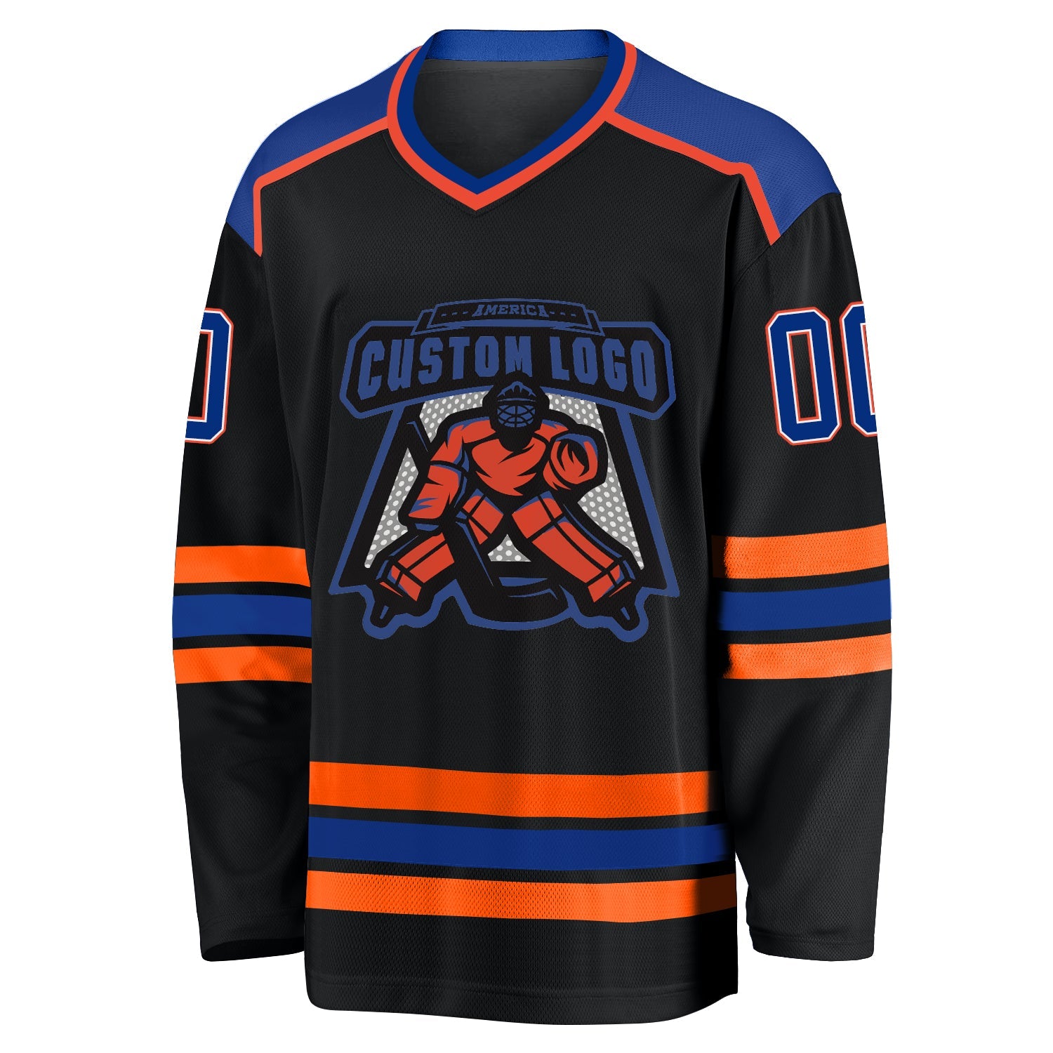 Custom Black Royal White-Orange Hockey Jersey view 2