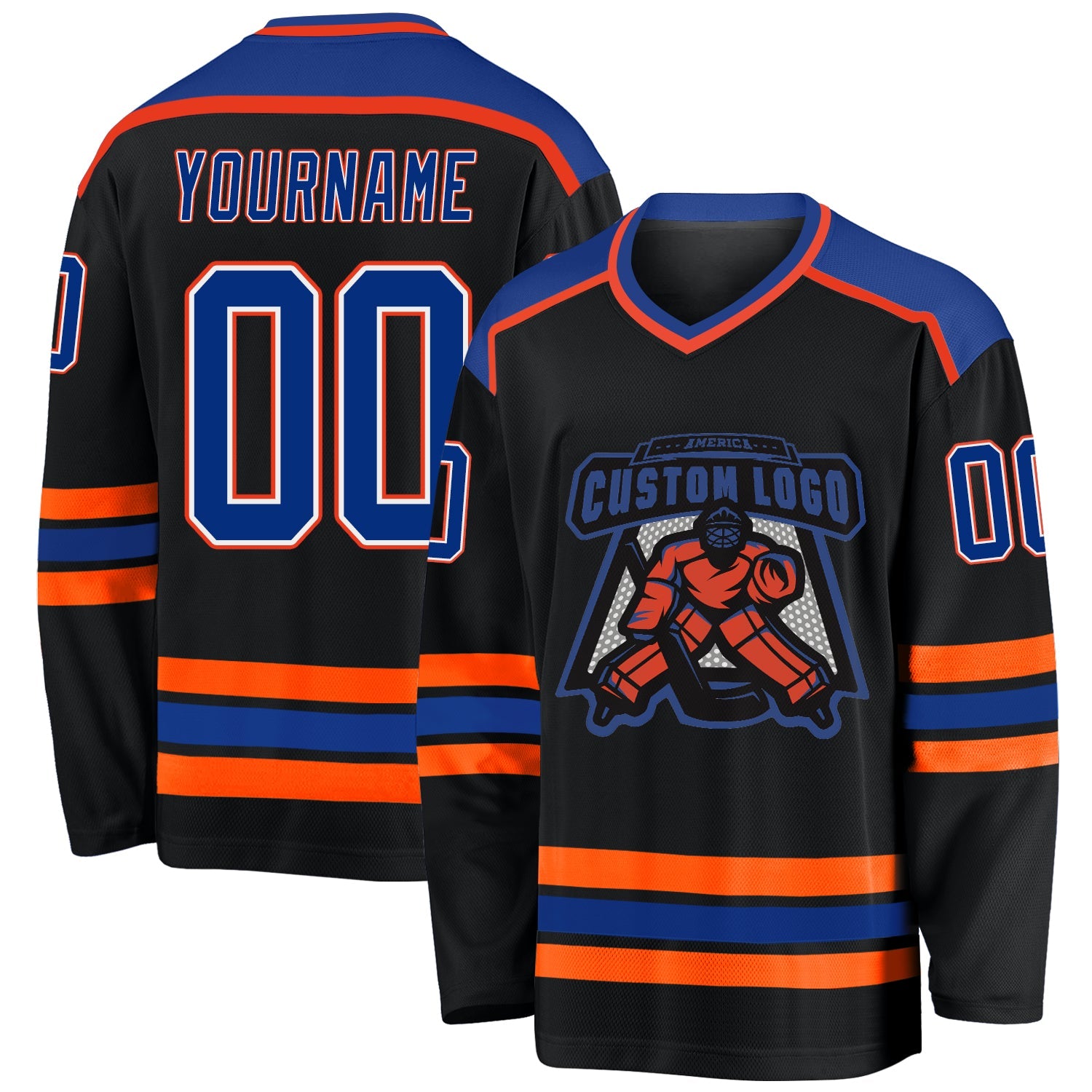 Custom Black Royal White-Orange Hockey Jersey - Main View
