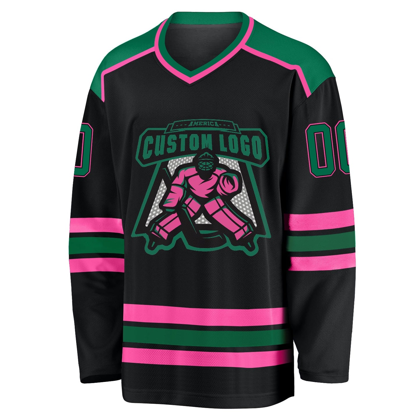 Custom Black Kelly Green-Pink Hockey Jersey view 2