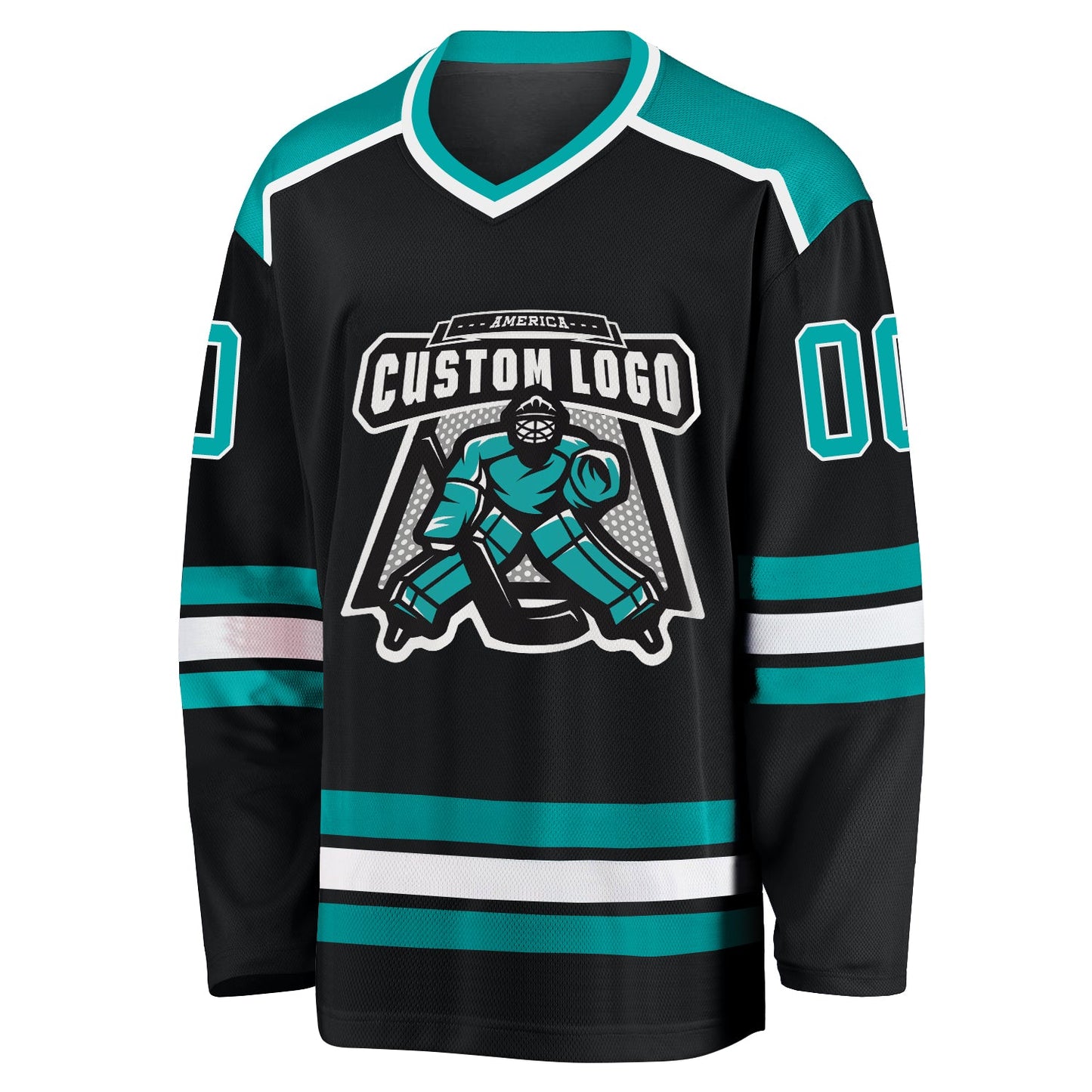 Custom Black Aqua-White Hockey Jersey view 2