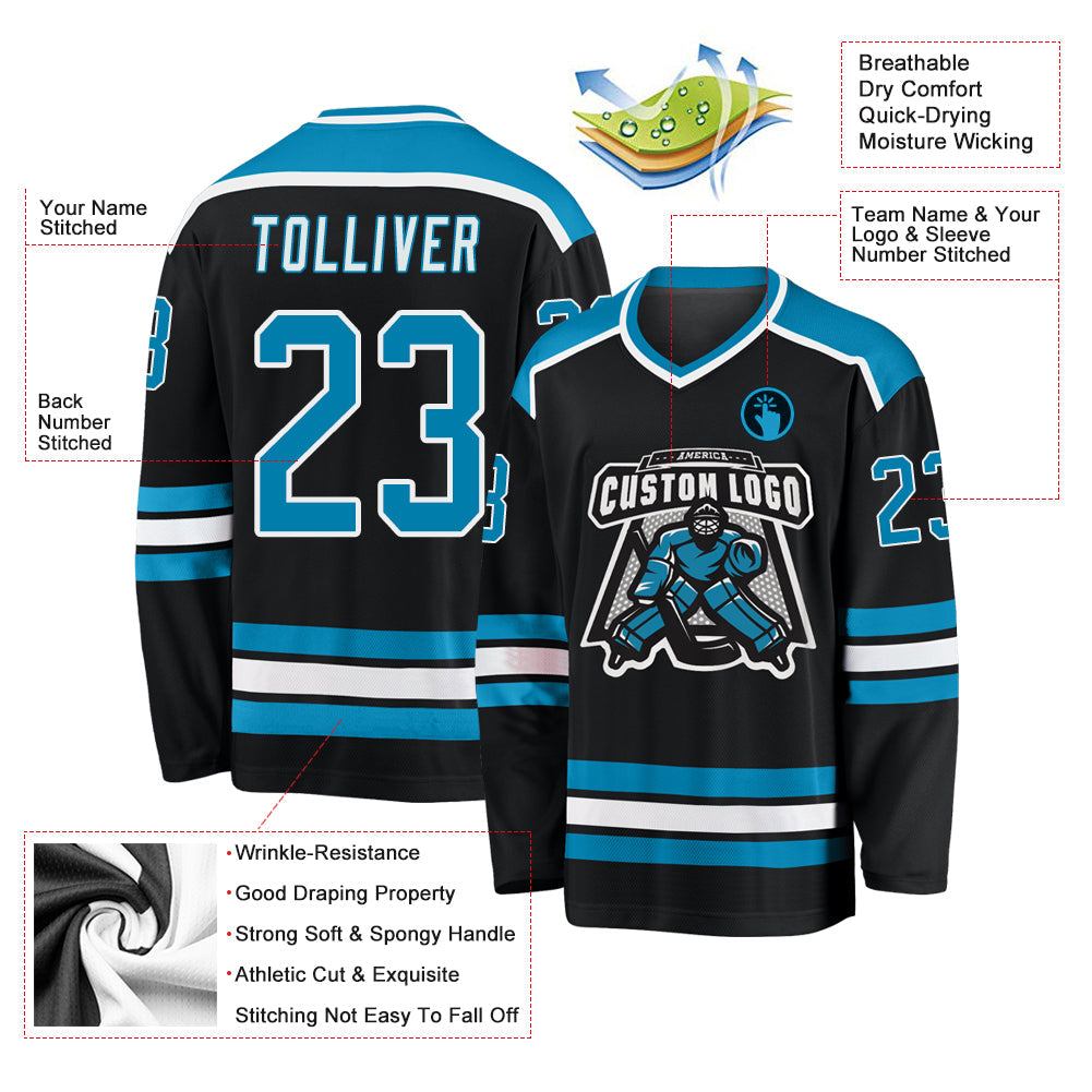 Custom Black Panther Blue-White Hockey Jersey view 3