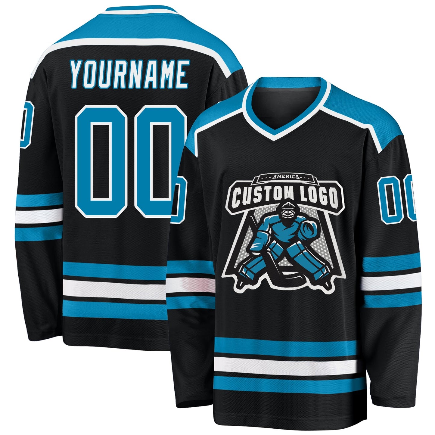 Custom Black Panther Blue-White Hockey Jersey - Main View