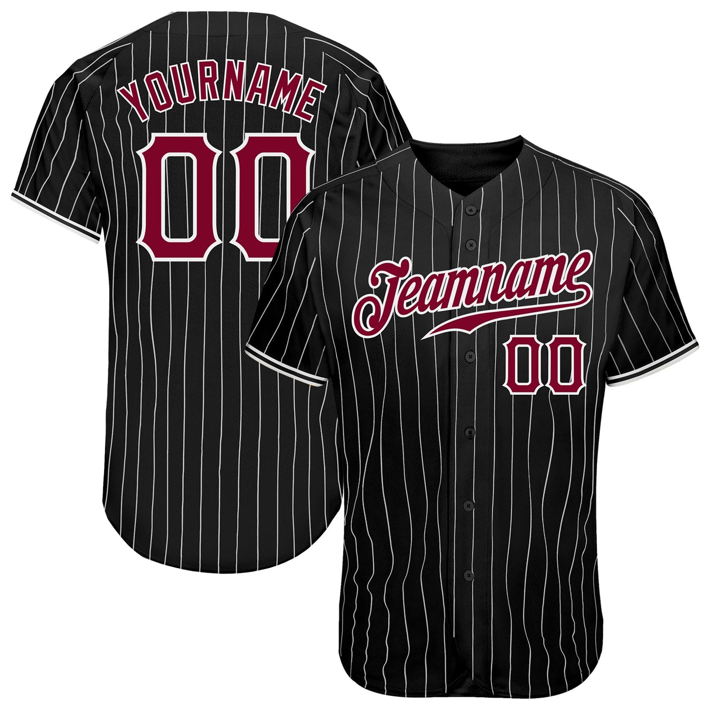 Custom Black White Pinstripe Maroon-White Authentic Baseball Jersey - Main View