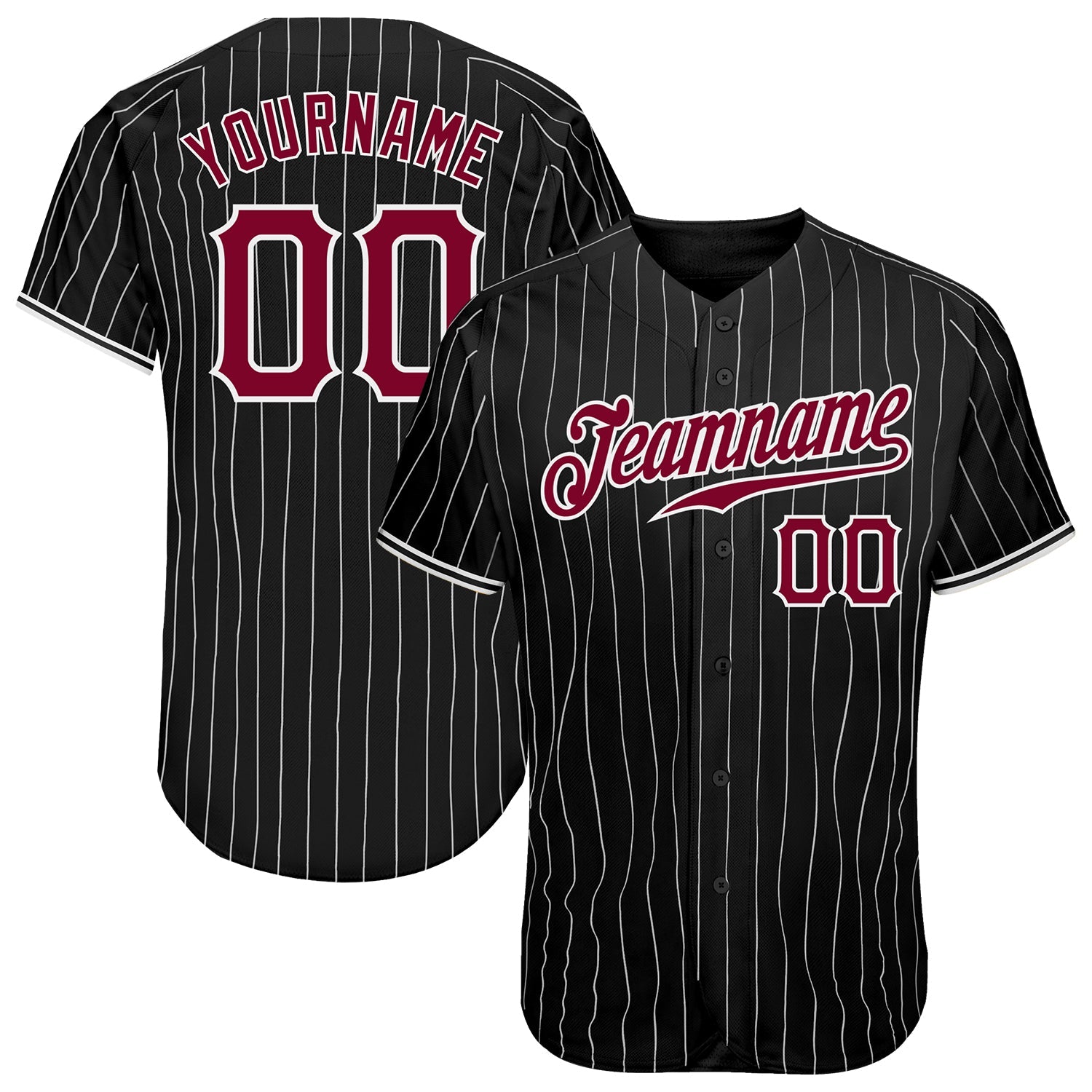 Custom Black White Pinstripe Maroon-White Authentic Baseball Jersey - Main View