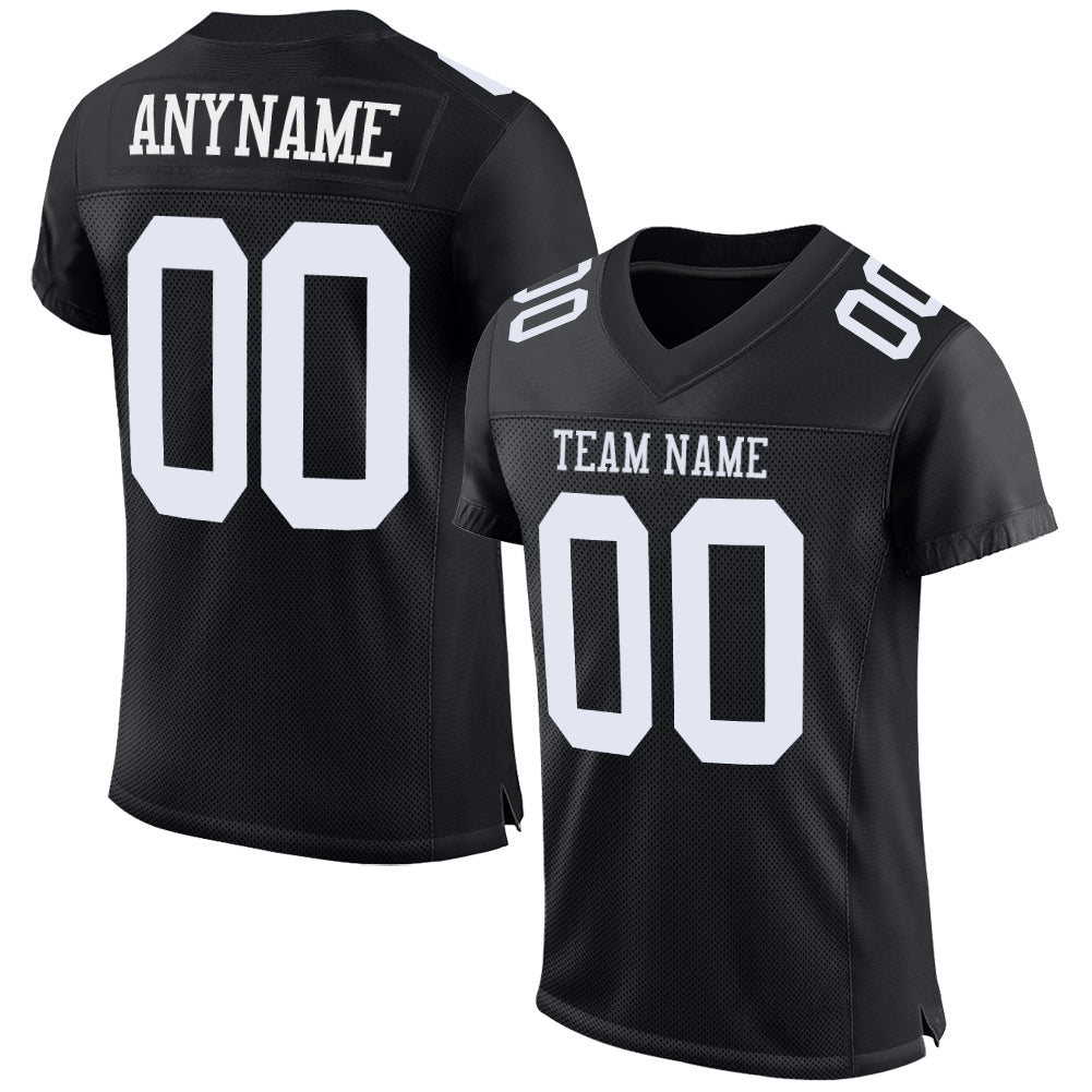 Custom Black White Mesh Authentic Football Jersey - Main View
